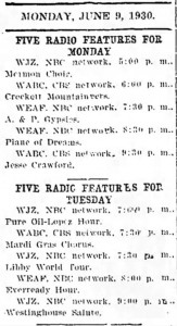 1930 Program Listings in Delphos Herald